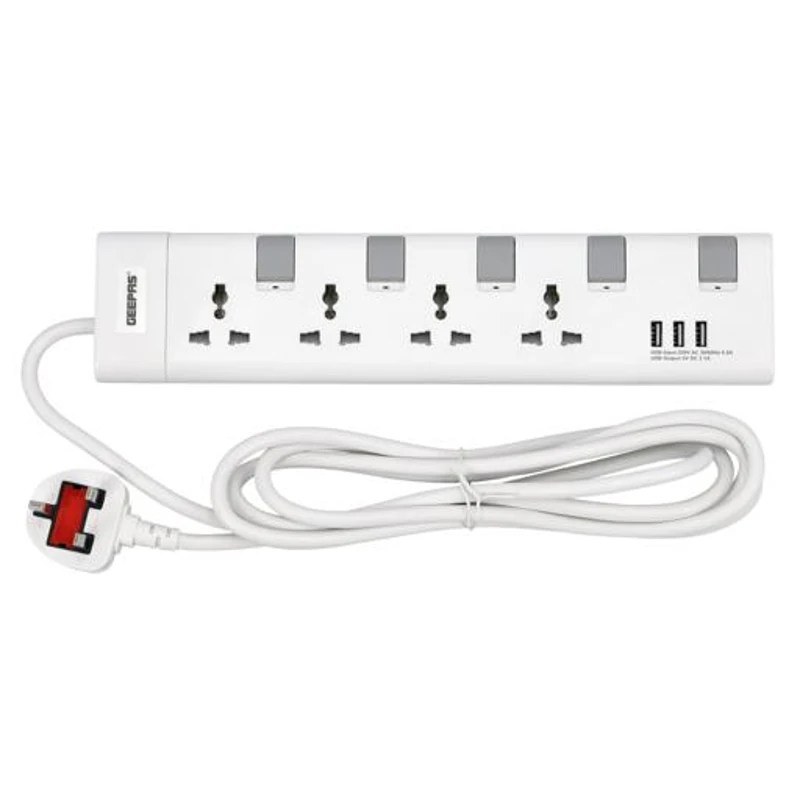 Geepas 4 Way Extension Board with USB 3m | GES4095