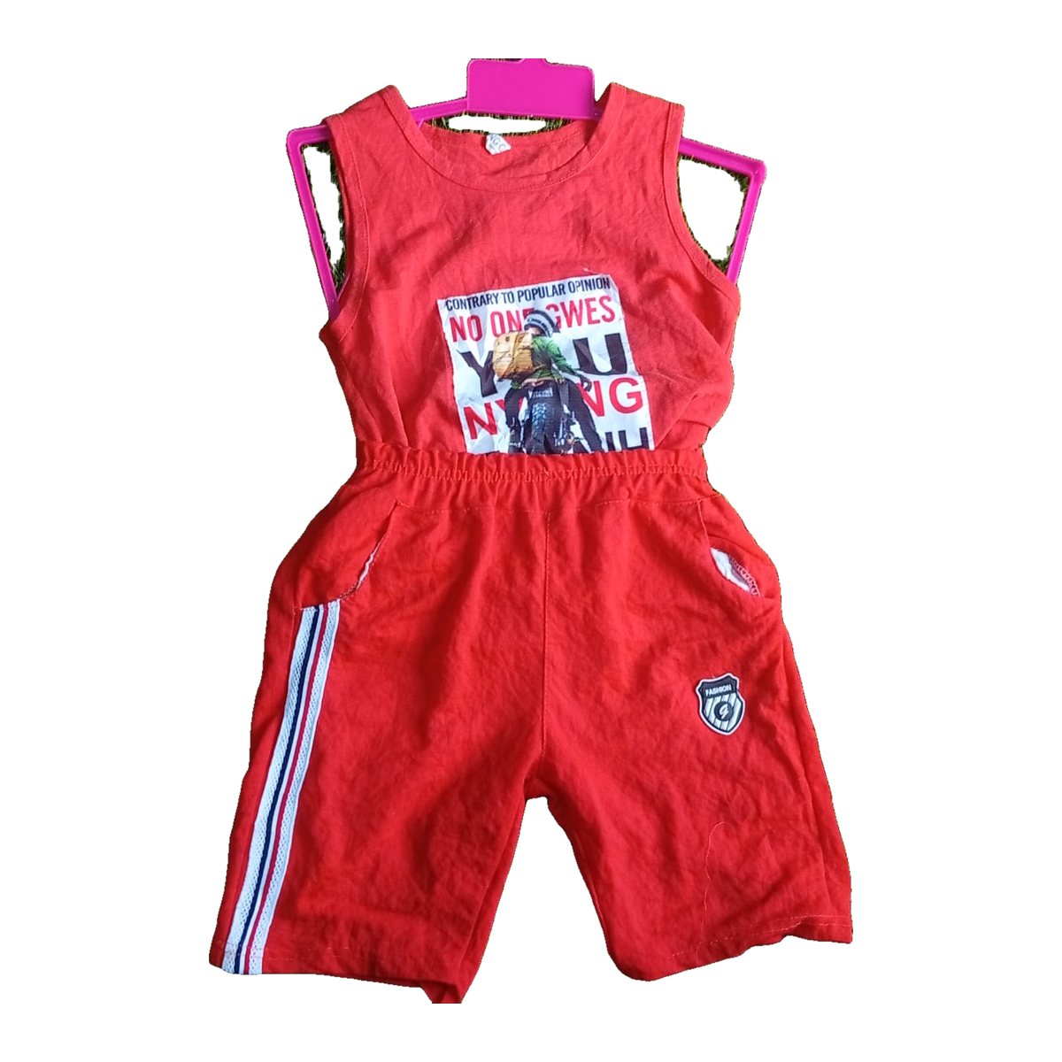 Kids' Red Two-Piece Slogan T-Shirt and Shorts Set