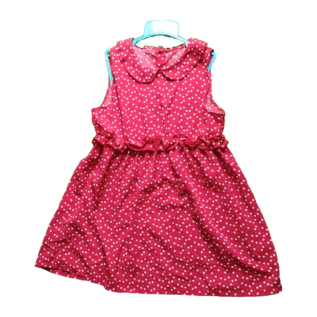 Girls' Red Heart Print Dress with Peter Pan Collar