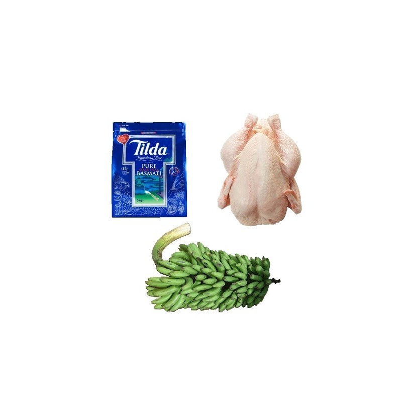 5kg basmati rice + 1 bunch matooke + 2kg chicken