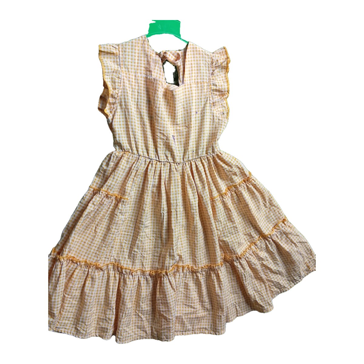 Girls' Yellow Gingham Tiered Ruffle Dress