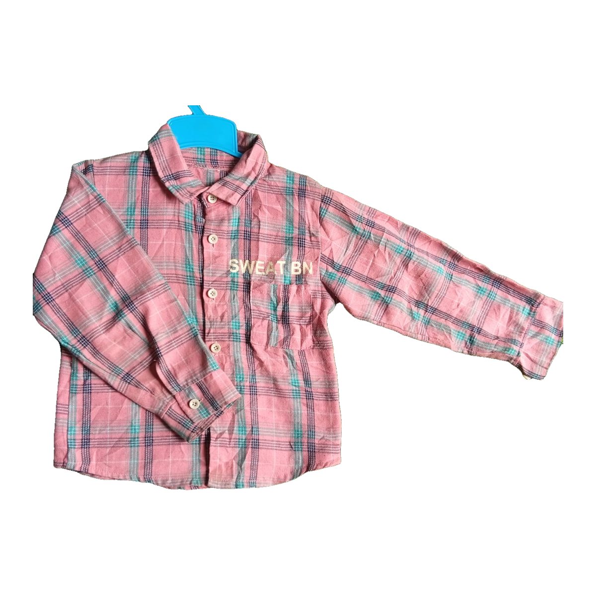 Kids' Pink Check Flannel Shirt with Chest Print