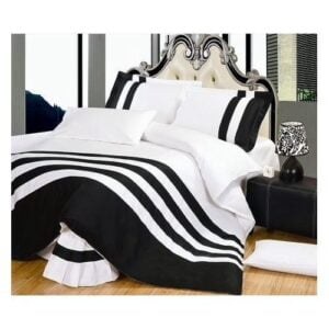 Classic 6*6 Striped Duvet Cover Set with 1 BedSheet & 2 Pillowcases – Black, White