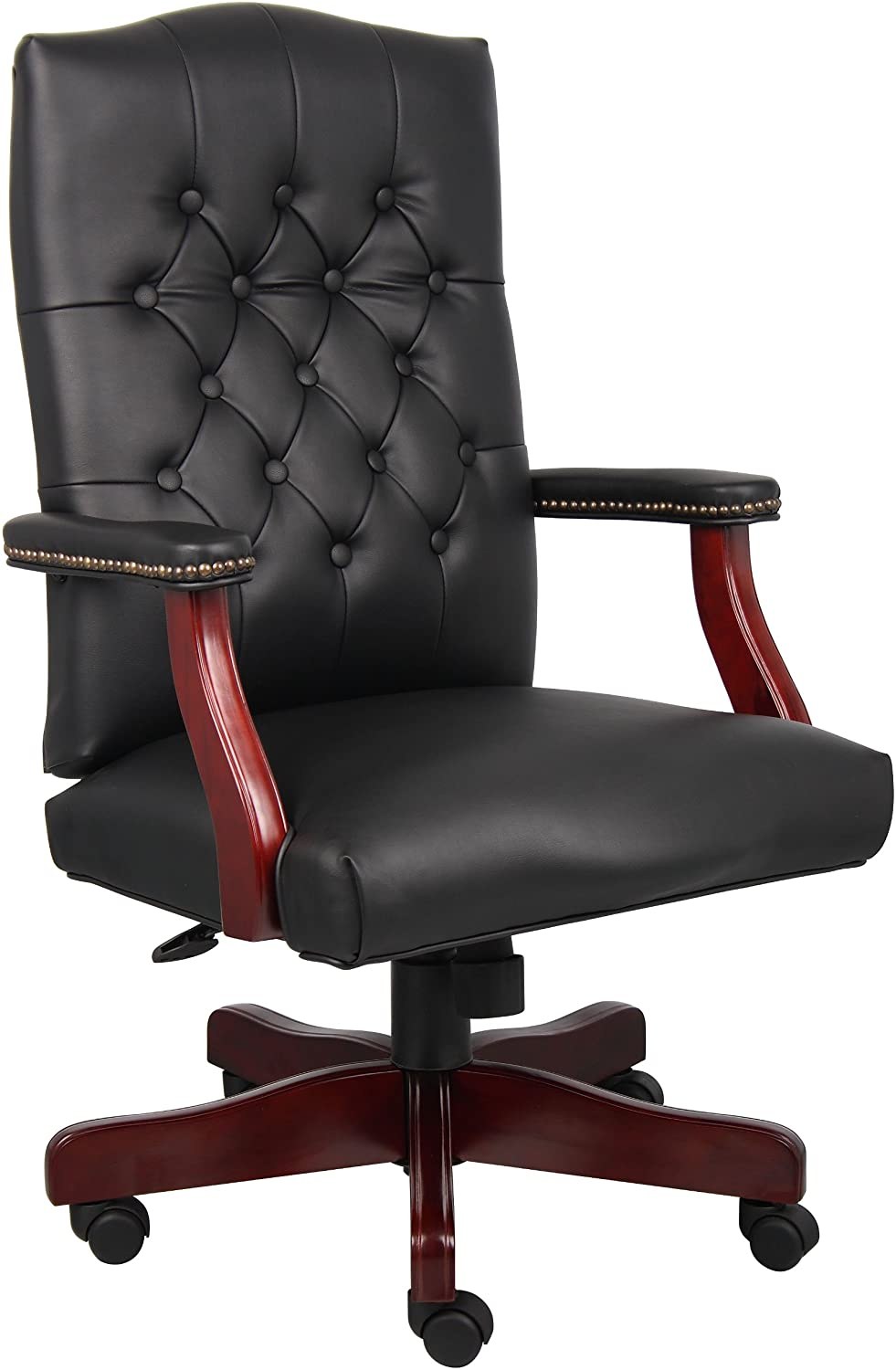 Boss Office Products Classic Executive Chair with Mahogany Finish in Black